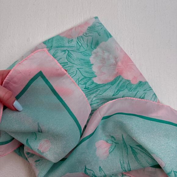 Floral Pink Turquoise Square Scarf, 27x26 - Picture 10 of 10